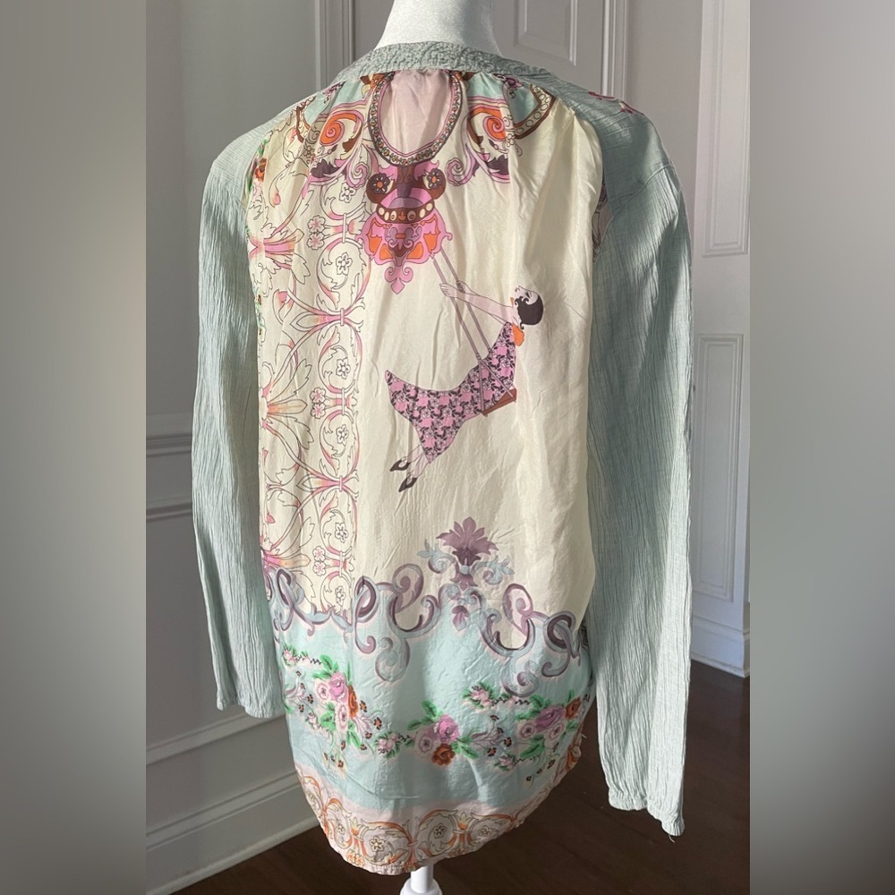Johnny Was Viviana Effortless Scarf Blouse Vert Green Size Medium - Picture 6 of 8